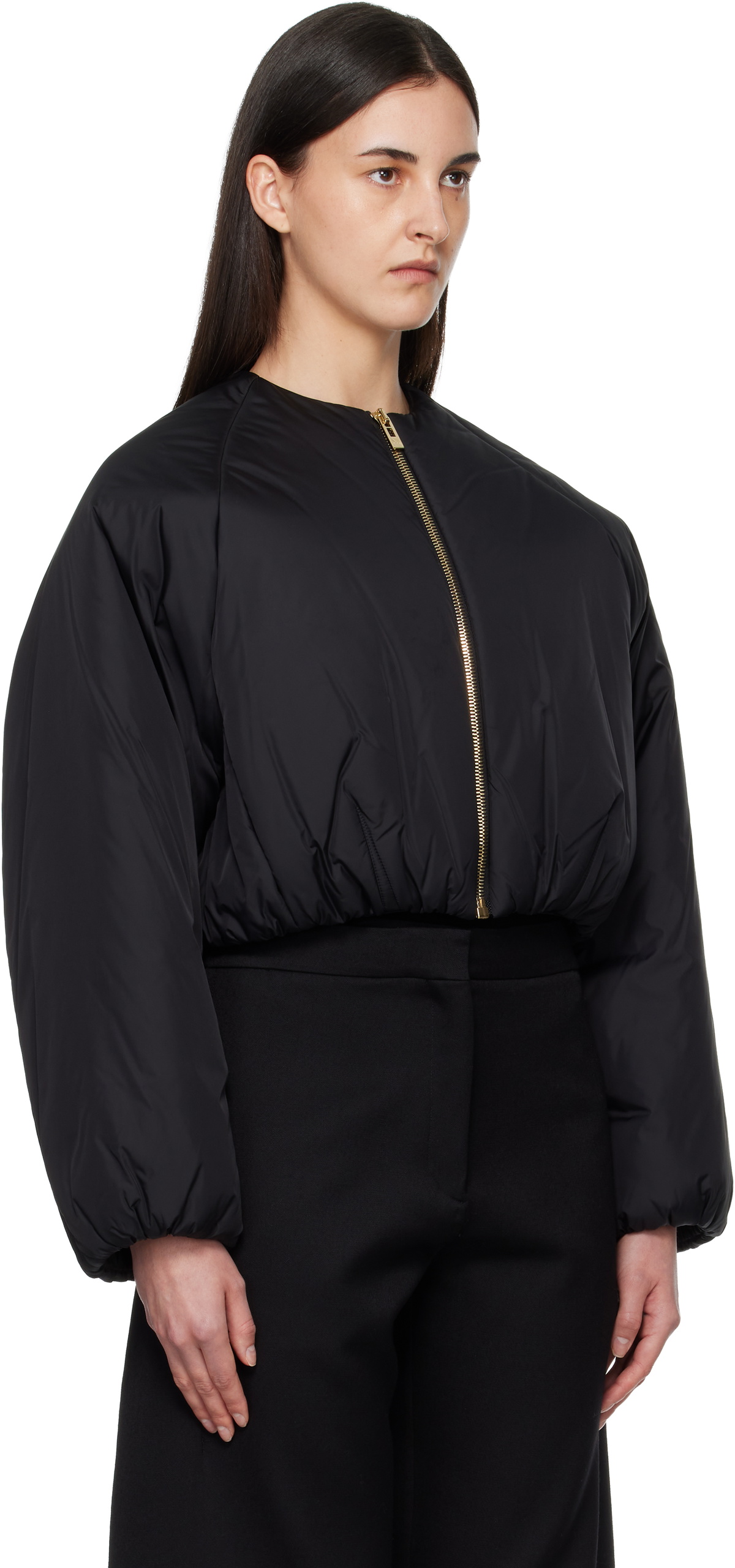ALAÏA Black Nylon Pleated Bomber Jacket