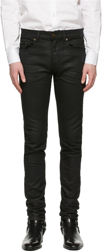 Photo: Saint Laurent Black Coated Skinny-Fit Jeans