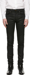 Saint Laurent Black Coated Skinny-Fit Jeans
