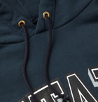 WTAPS - Dawn Appliquéd Logo-Print Fleece-Back Cotton-Blend Jersey Hoodie - Blue