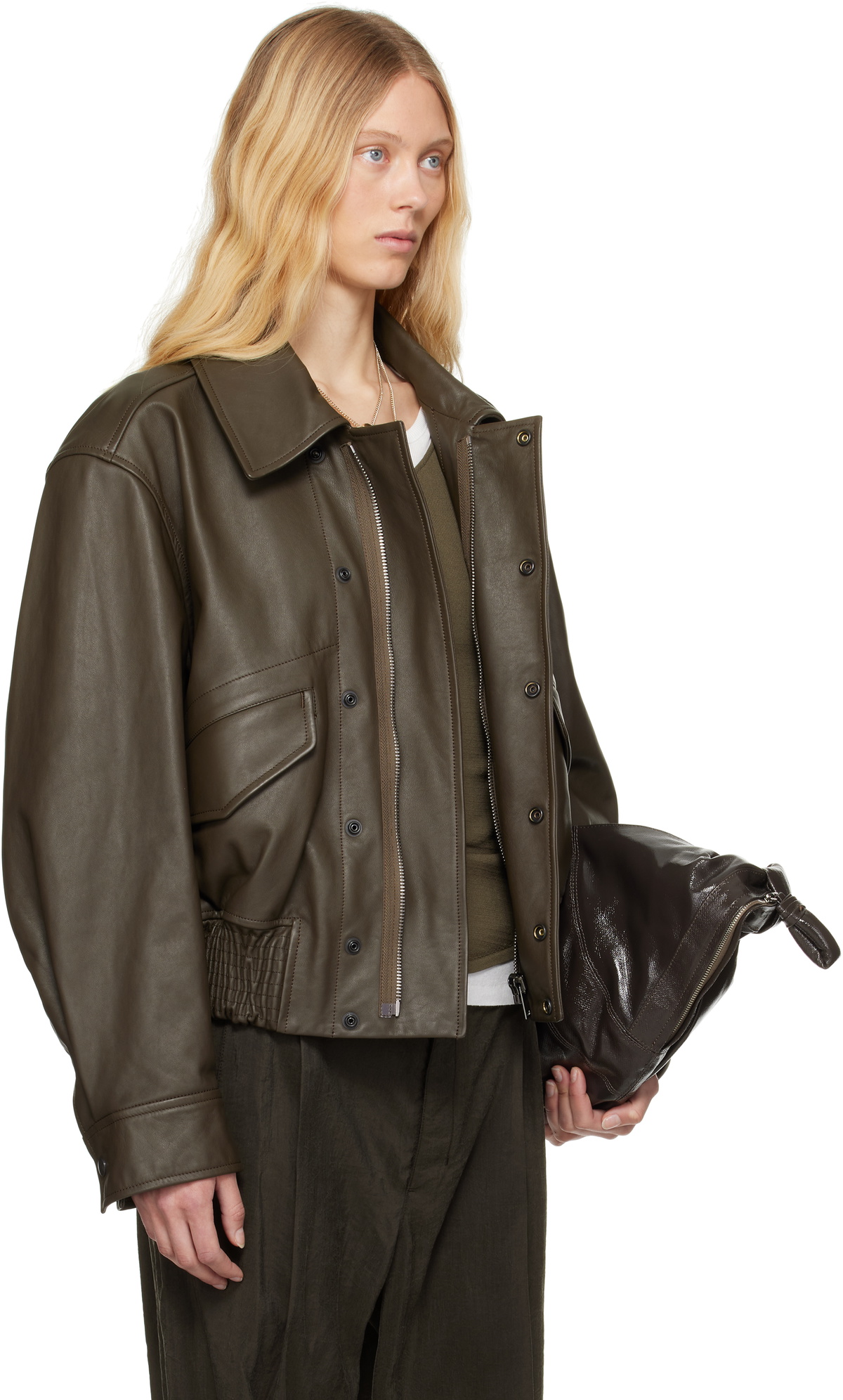 LEMAIRE Brown Soft Nappa Leather Jacket Lemaire