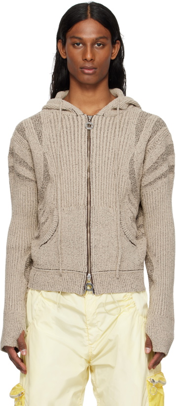Photo: Charlie Constantinou Beige & Brown Knit Zip Hoodie