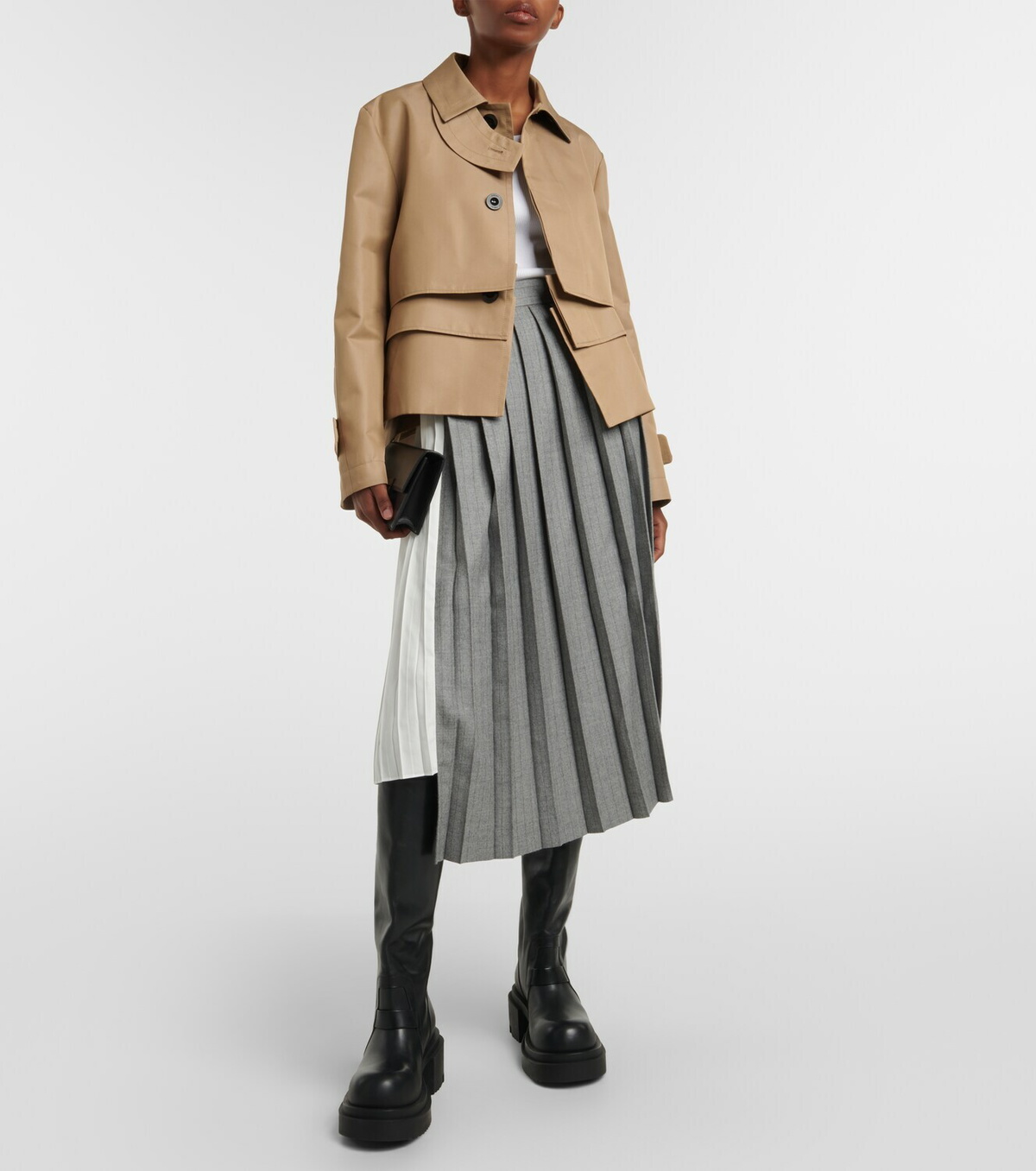 Sacai Pleated wool asymmetrical midi skirt Sacai