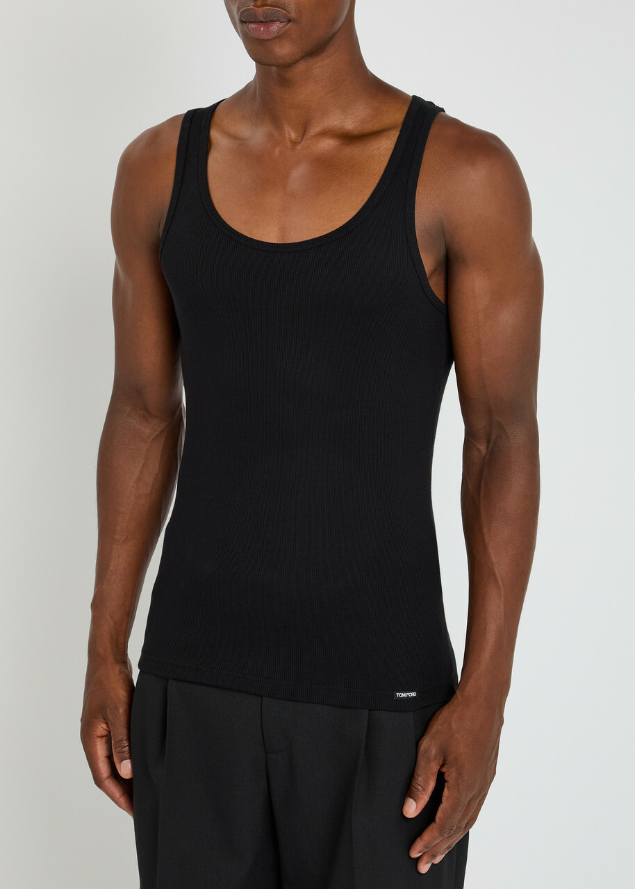Tom Ford Ribbed Logo Jersey Tank Black