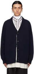 Raf Simons Navy & White Lining V-Neck Cardigan