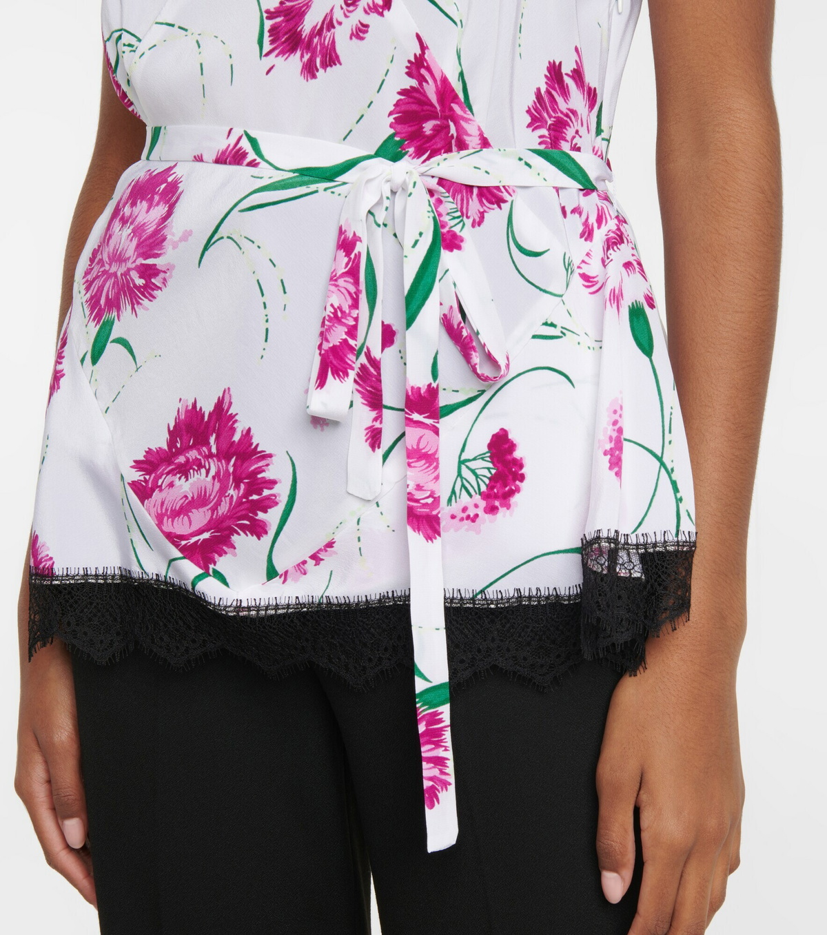 Rodarte - Lace-trimmed floral silk camisole