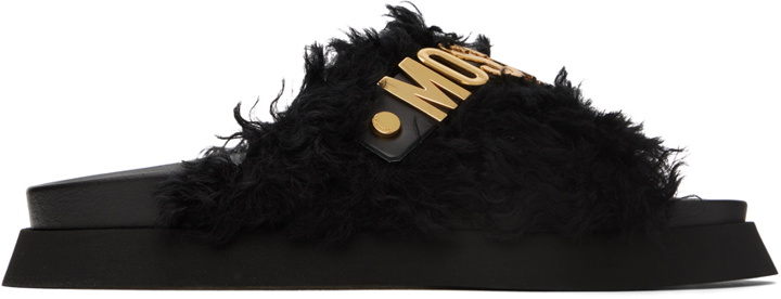 Photo: Moschino Black Faux-Fur Slides