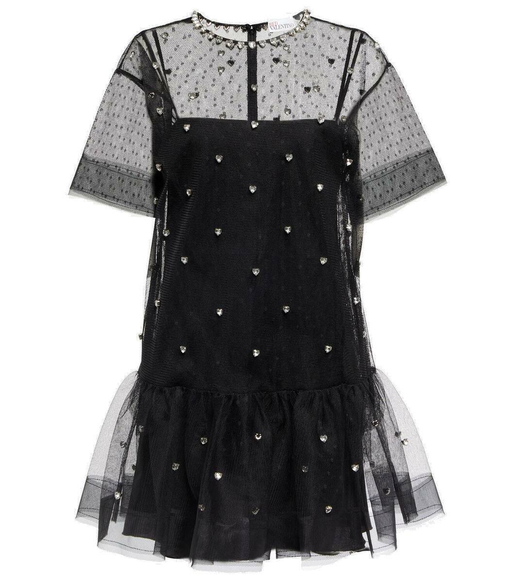 19559 Red Heart Collar Embroidered Tulle Mini Dress