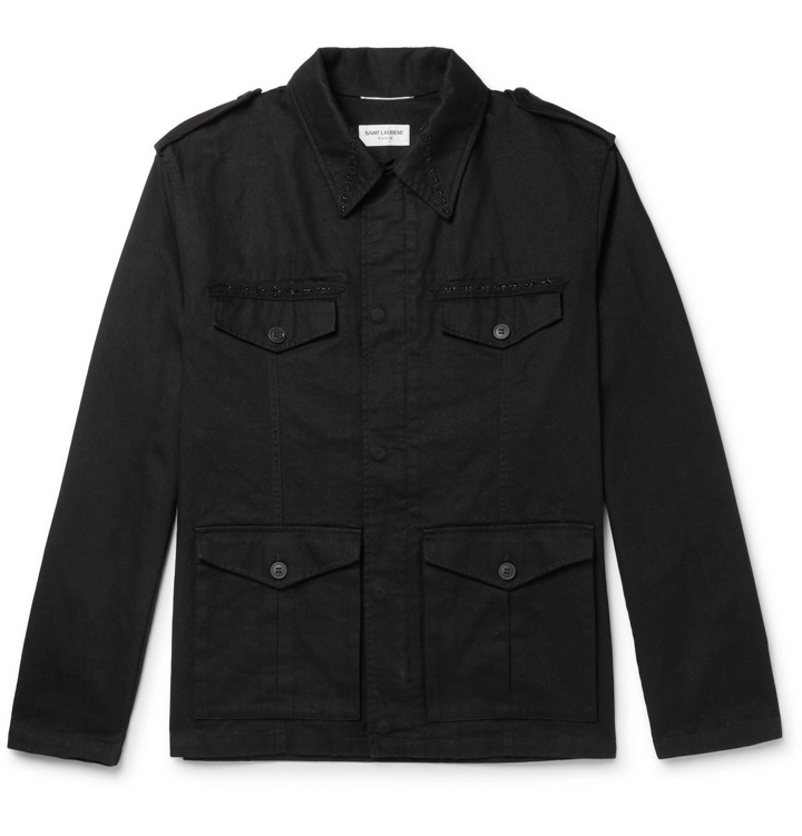 Photo: SAINT LAURENT - Embellished Cotton and Ramie-Blend Gabardine Jacket - Black