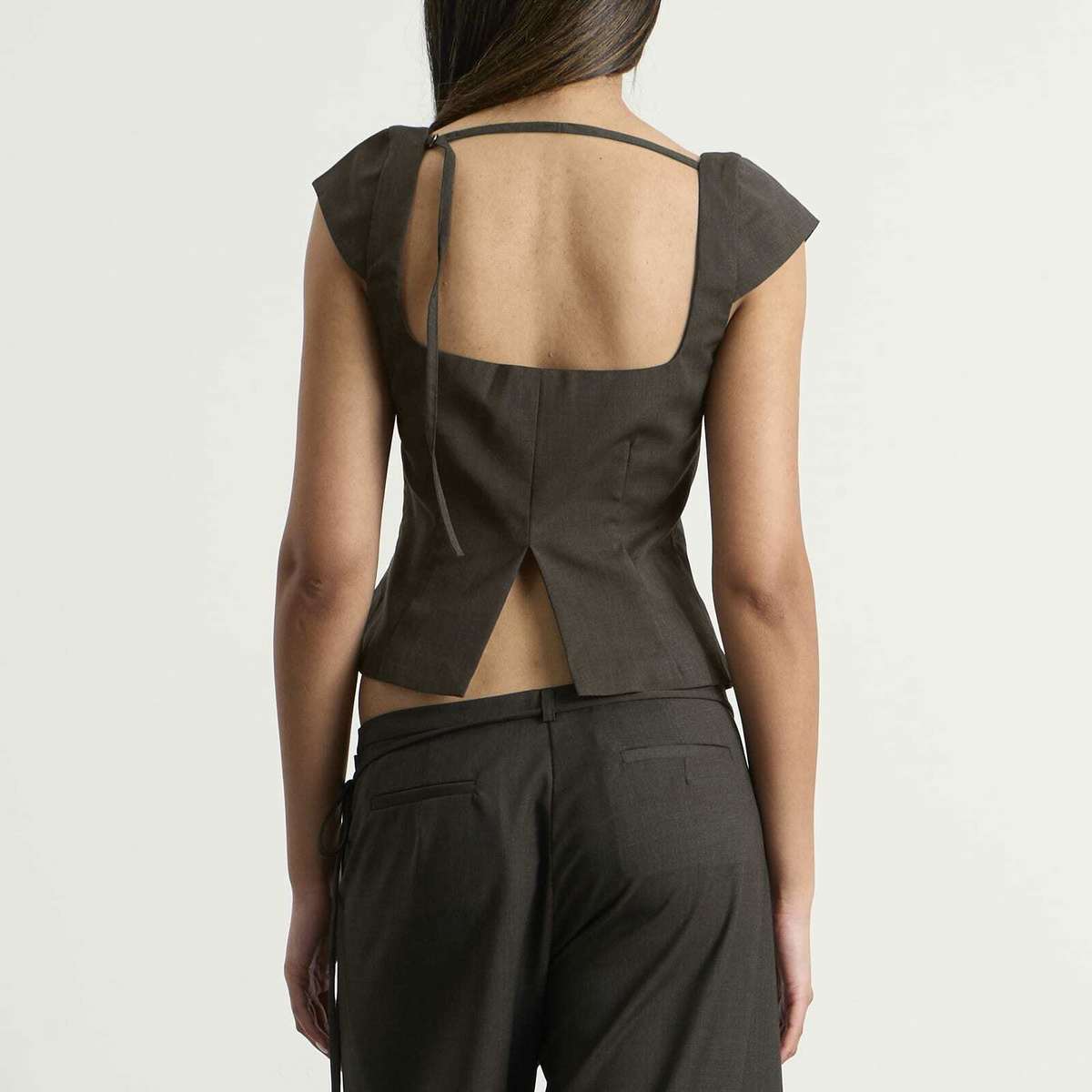 ST. Agni Women's Wool Cap Sleeve Top in Umber