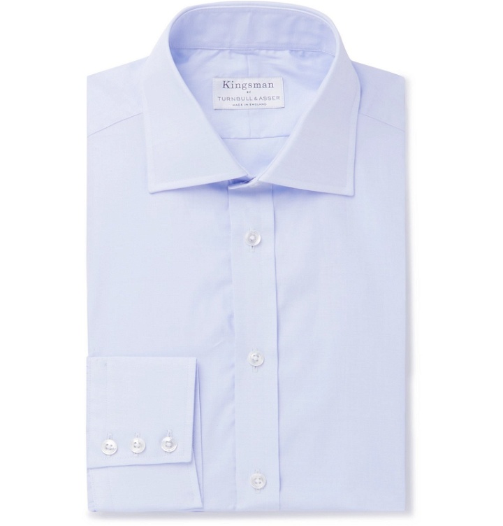 Photo: Kingsman - Turnbull & Asser Blue Prince Of Wales Checked Cotton Shirt - Blue