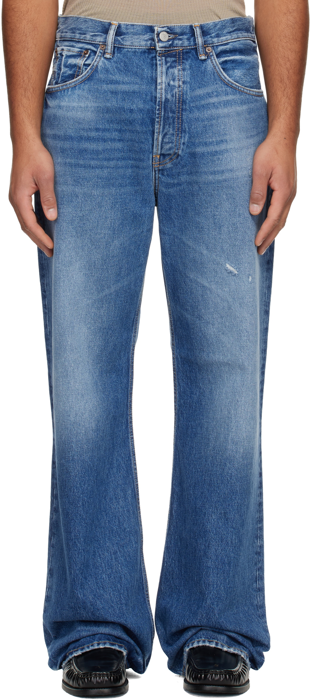 希少 cmmawear LOTUS DENIM TROUSERS CMMAWEAR Navy Lotus Jeans CMMAWEAR