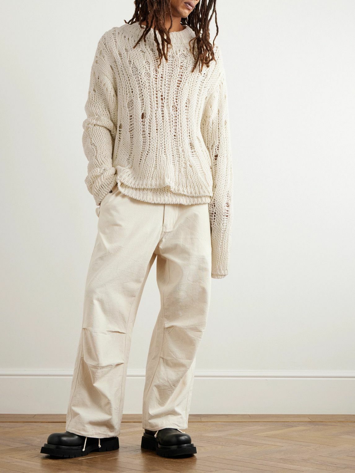 AIREI - Crocheted Recycled Cashmere and Wool-Blend Sweater - Neutrals