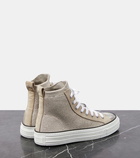 Brunello Cucinelli Leather-trimmed high-top sneakers