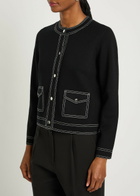 Tory Burch Topstitch Wool Cardigan Black