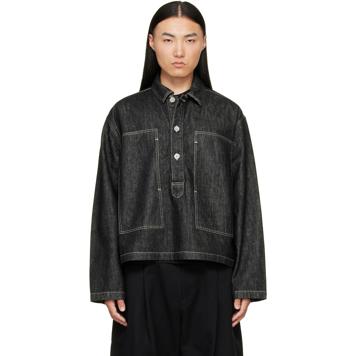 Studio Nicholson Black York Denim Polo Shirt