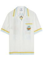 Casablanca Tennis Landscape Printed Silk Shirt Blue