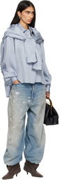 Maison MIHARA YASUHIRO Blue Sleeve Layered Stripe Shirt