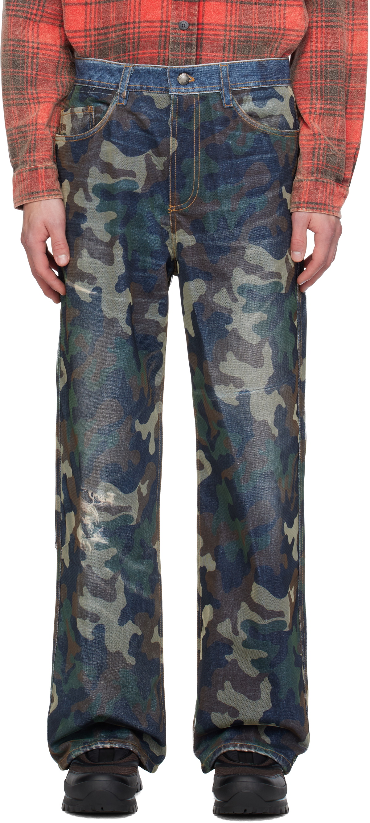 ANDERSON BELL denim printed cargo デニム　28 Andersson Bell Green Mesh Layered Printed Jeans Andersson Bell