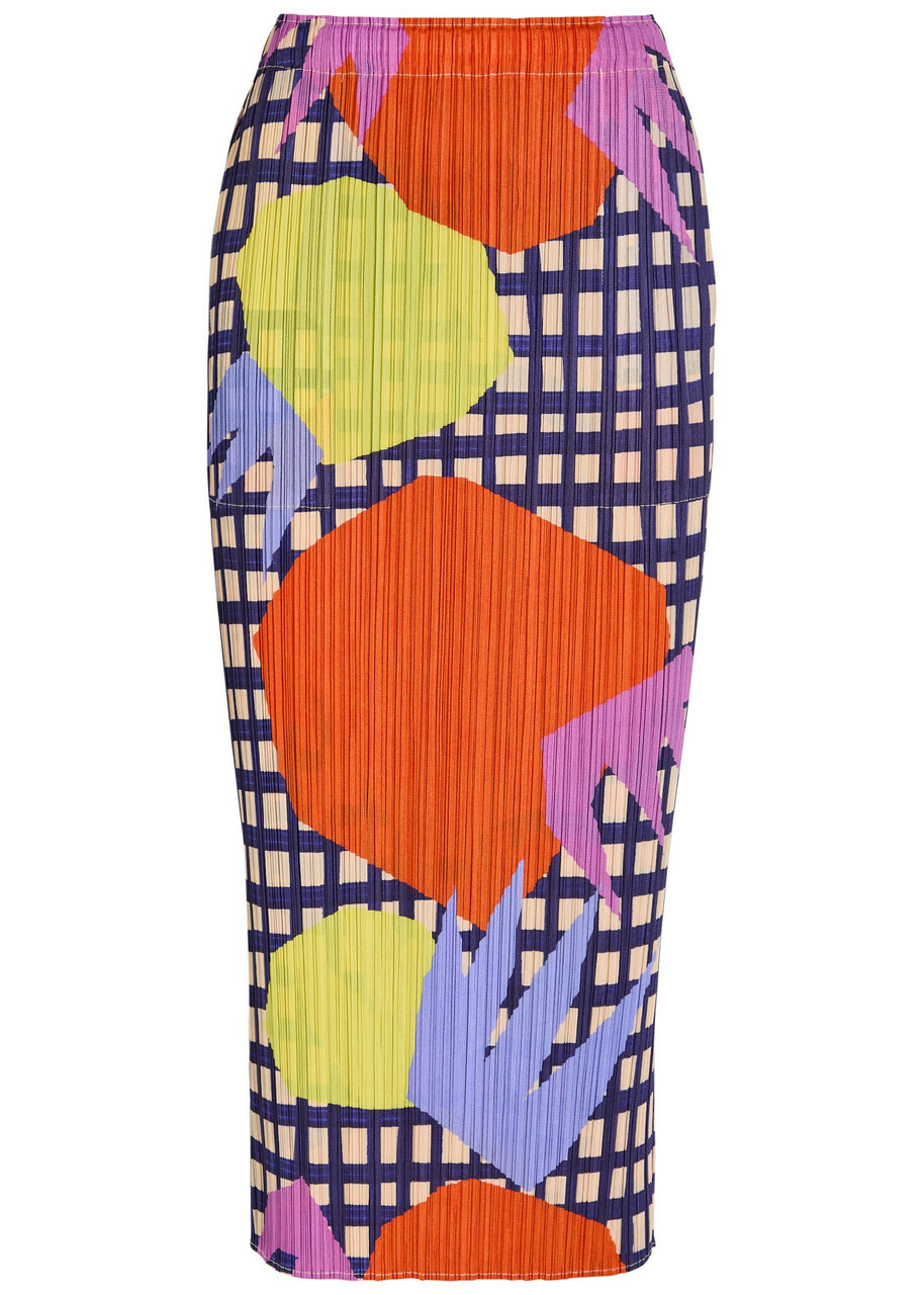 Pleats Please Issey Miyake Printed Pleated Woven Midi Skirt Red