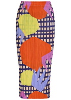 Pleats Please Issey Miyake Printed Pleated Woven Midi Skirt Red