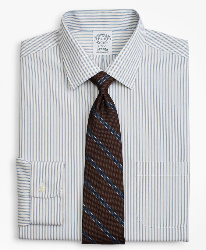 Photo: Brooks Brothers Men's Regent Regular-Fit Dress Shirt, Non-Iron Framed Stripe | Light Blue