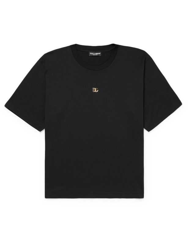 Photo: DOLCE & GABBANA - Logo-Embellished Cotton-Jersey T-Shirt - Black