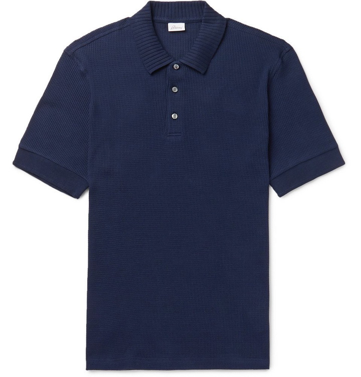 Photo: Brioni - Waffle-Knit Cotton Polo Shirt - Men - Navy