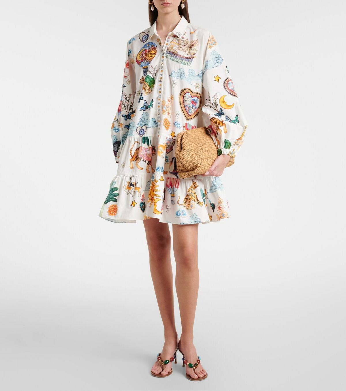 Camilla Printed embellished cotton minidress
