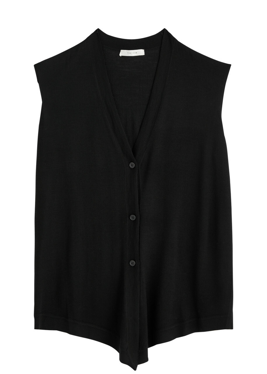 THE ROW - THE ROW ザ ロウ 21SS CREMONA VEST Vネックウールニットベスト A0422 ベージュ系 S THE ROW ザ ロウ 21SS CREMONA VEST Vネックウールニットベスト