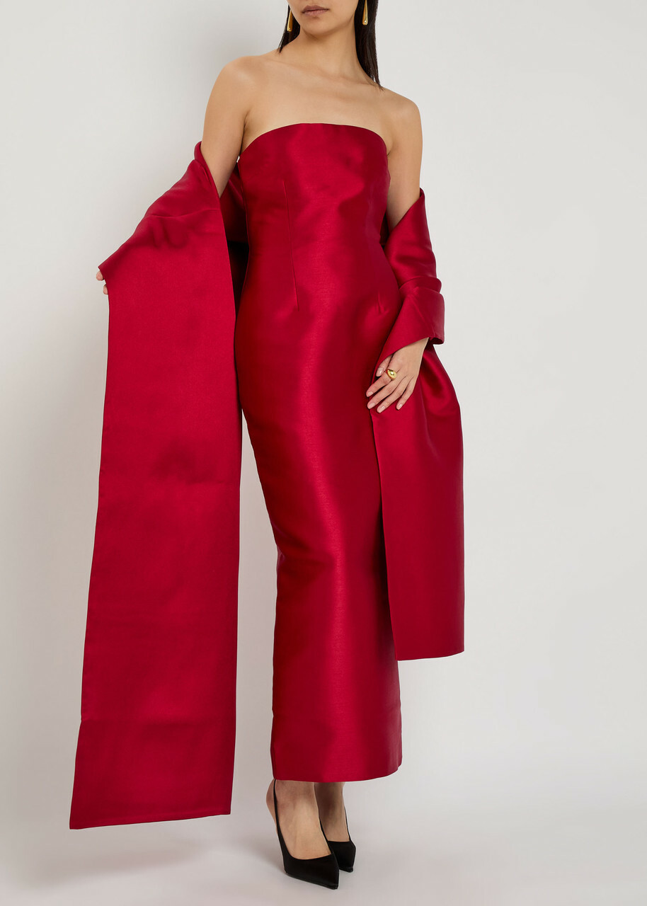 Solace London Renee Strapless Stole Faille Maxi Dress Red