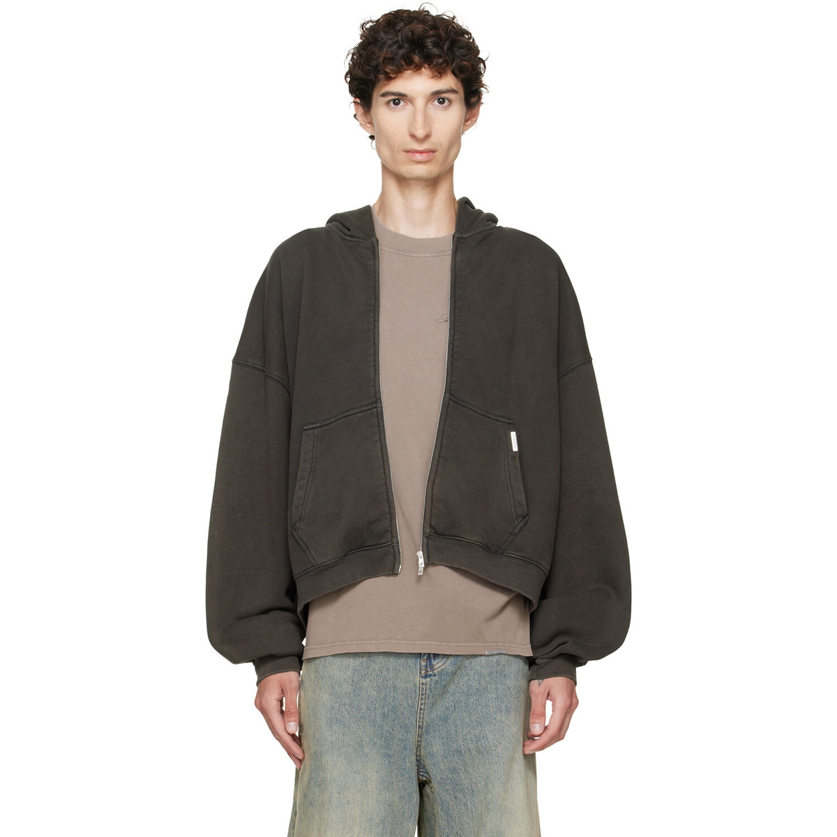 Represent Brown Initial Boxy Oversized Zip Hoodie