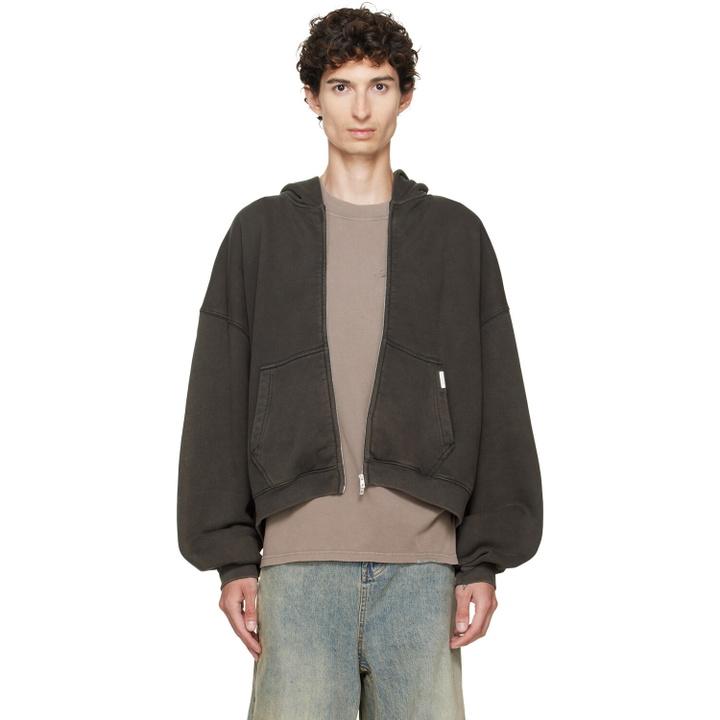 Photo: Represent Brown Initial Boxy Oversized Zip Hoodie