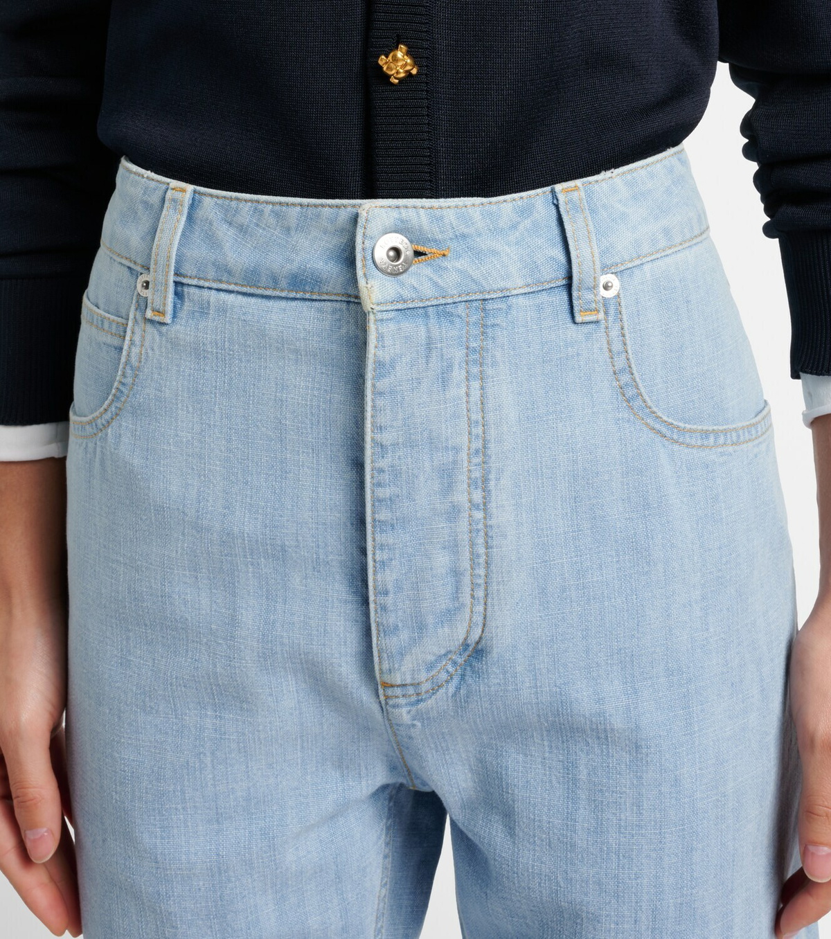 Bottega Veneta Intrecciato leather-trimmed straight jeans