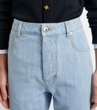 Bottega Veneta Intrecciato leather-trimmed straight jeans