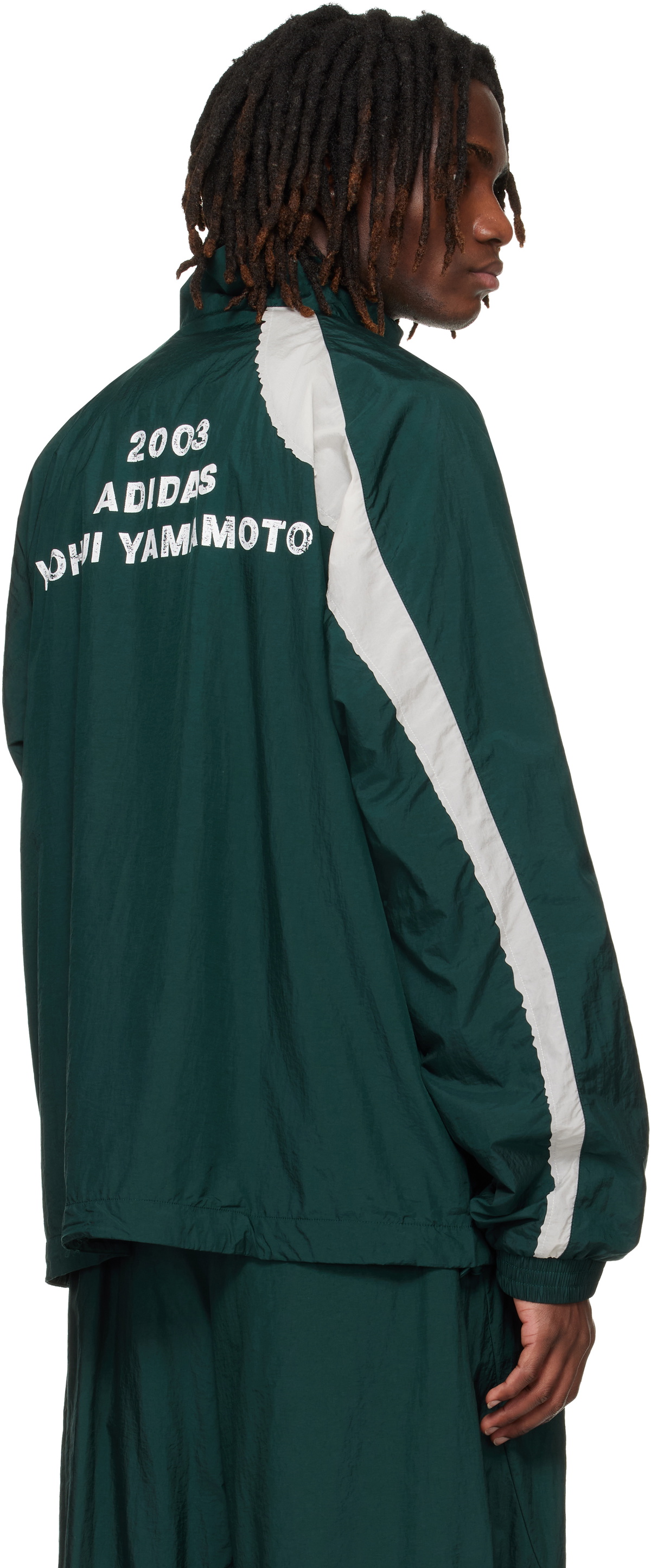 Y-3 Green Raw Edge 3 Stripes Nylon Shell Jacket