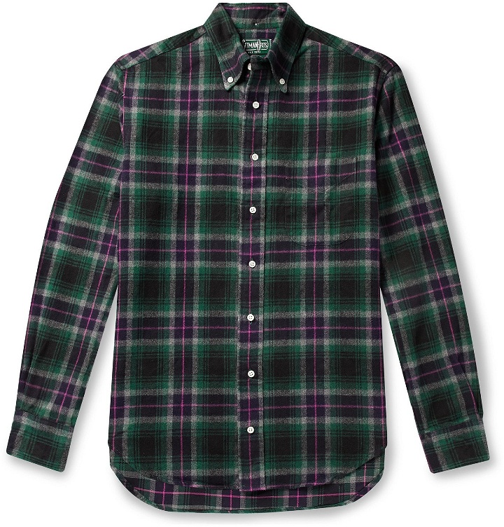 Photo: Gitman Vintage - Button-Down Collar Checked Brushed-Cotton Oxford Shirt - Green