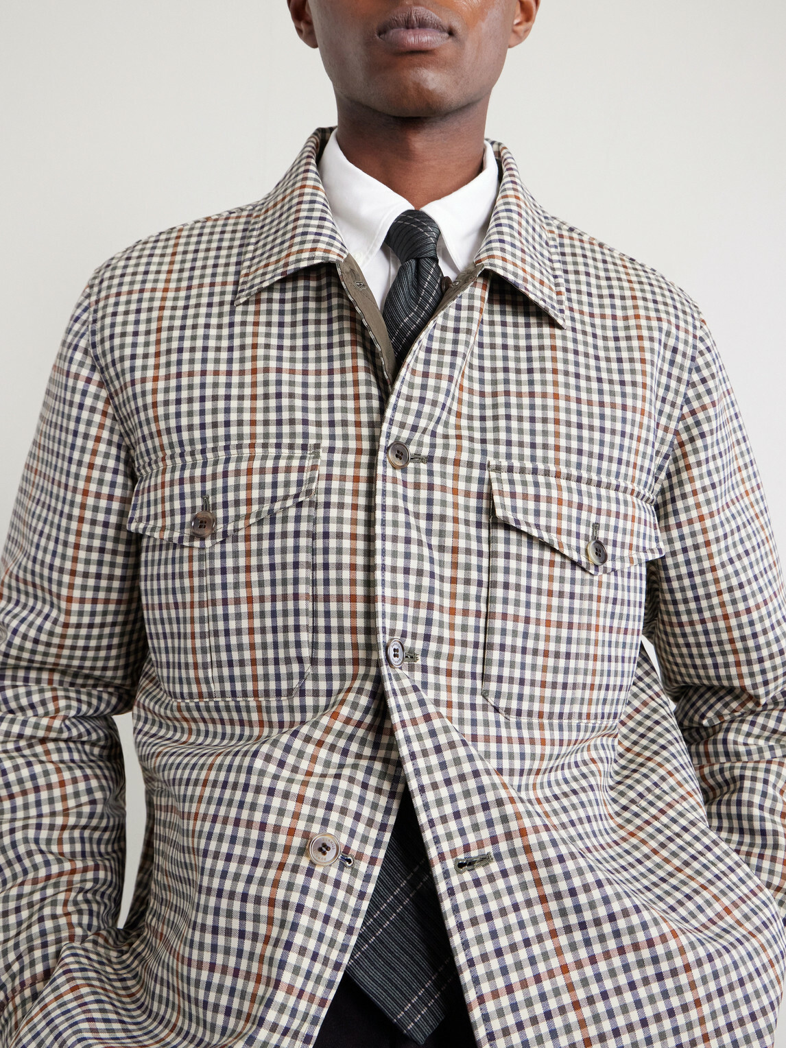 Dunhill - Reversible Padded Checked Wool Overshirt - Brown