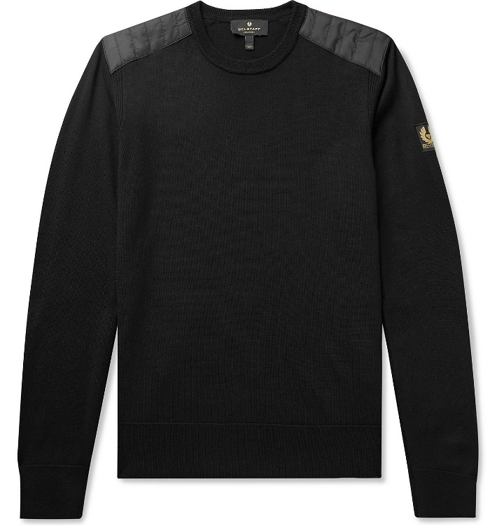 Photo: BELSTAFF - Kerrigan Slim-Fit Quilted Shell-Trimmed Merino Wool Sweater - Black