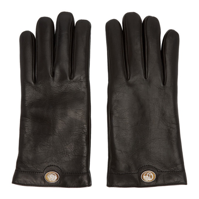 Photo: Gucci Black Leather Logo Gloves