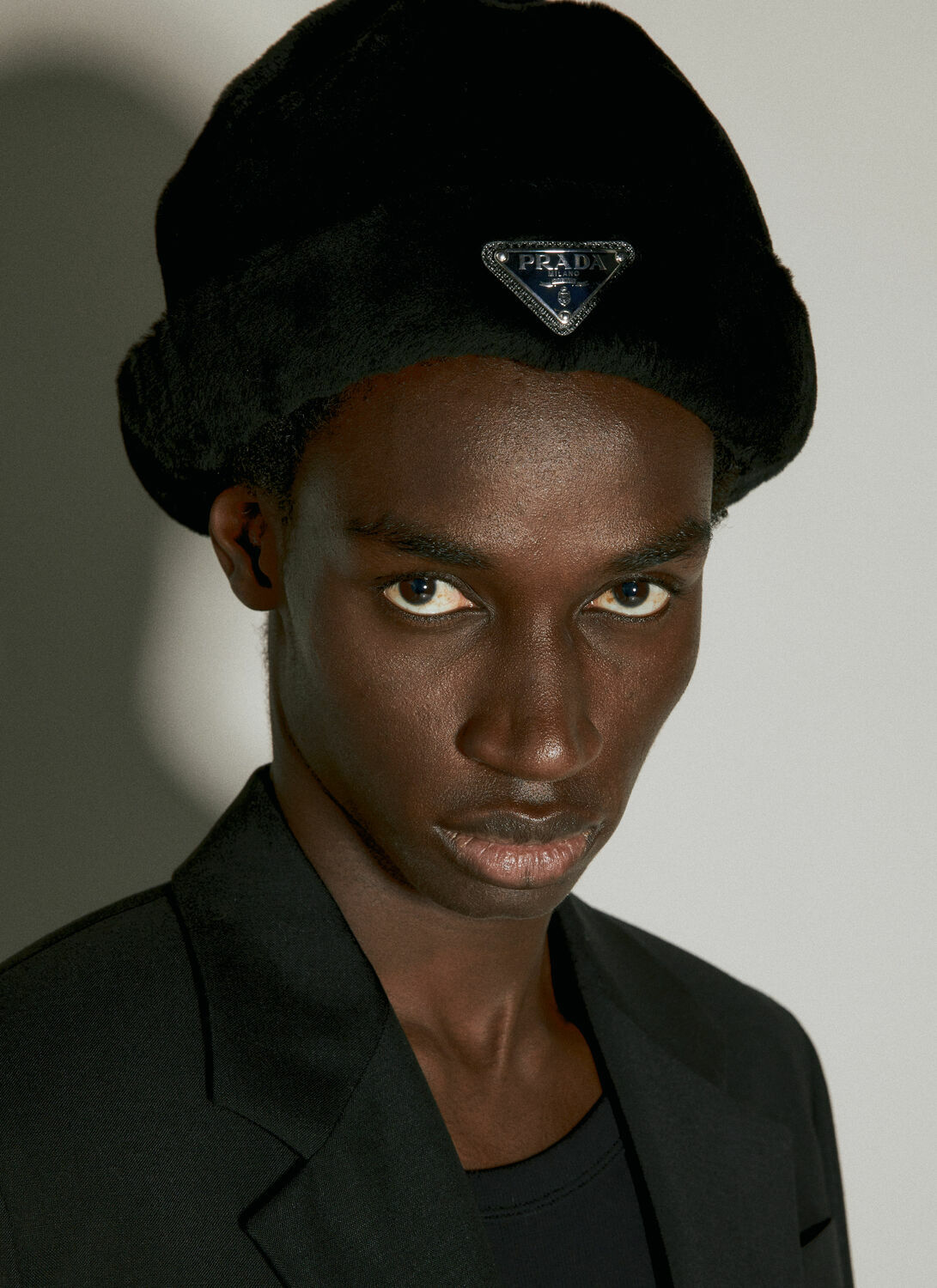 Prada Logo Plaque Shearling Hat