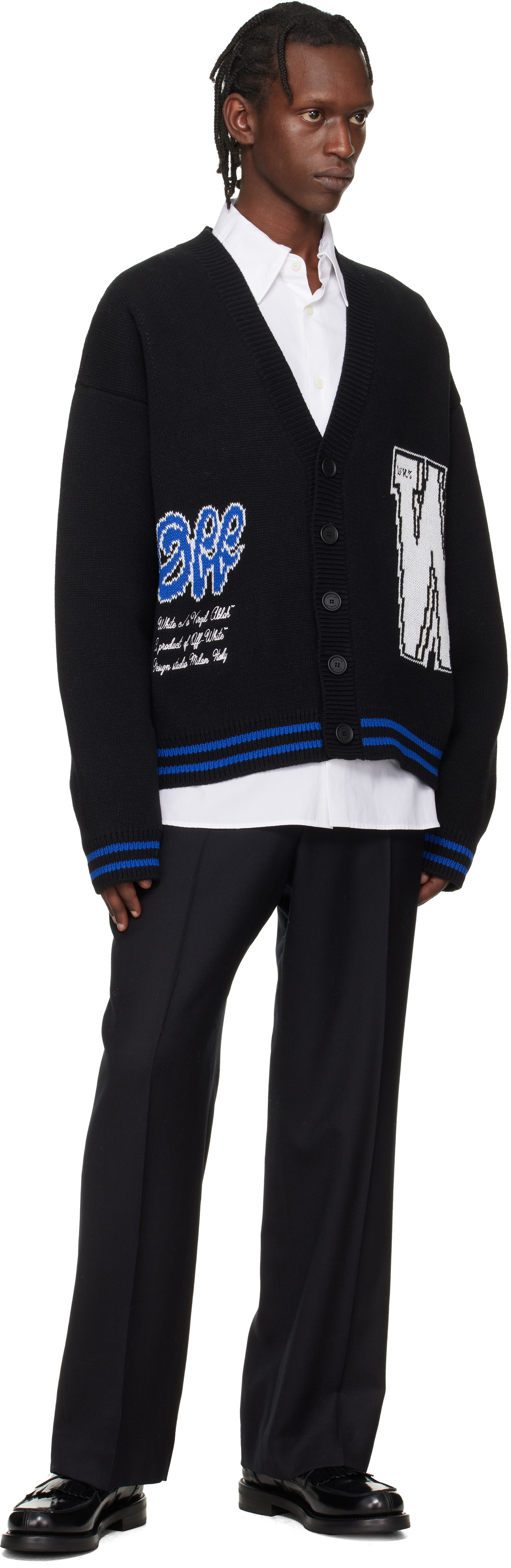 Off-White Black '00' Glide Diagonal Varsity Knit Cardigan