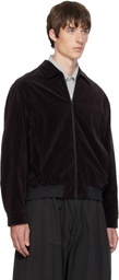 AMOMENTO Brown Velvet Zip-Up Bomber Jacket