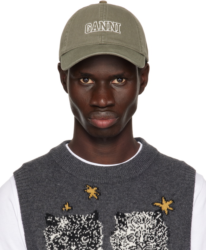 Photo: GANNI Khaki Embroidered Logo Cap