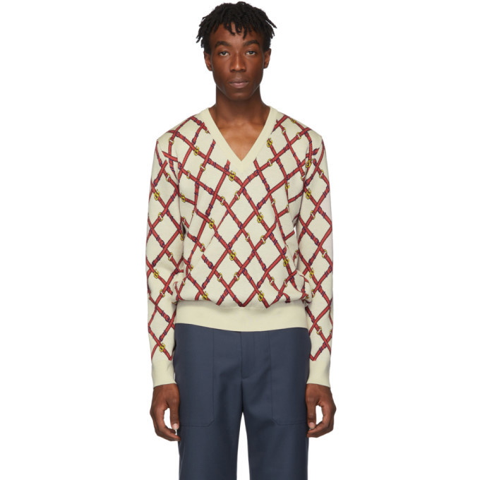 Photo: Gucci Off-White Wool V-Neck Sweater