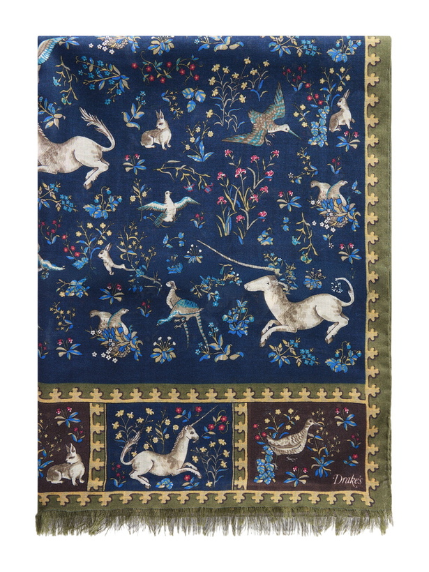 Photo: Drake's - Fringed Printed Wool and Silk-Blend Scarf