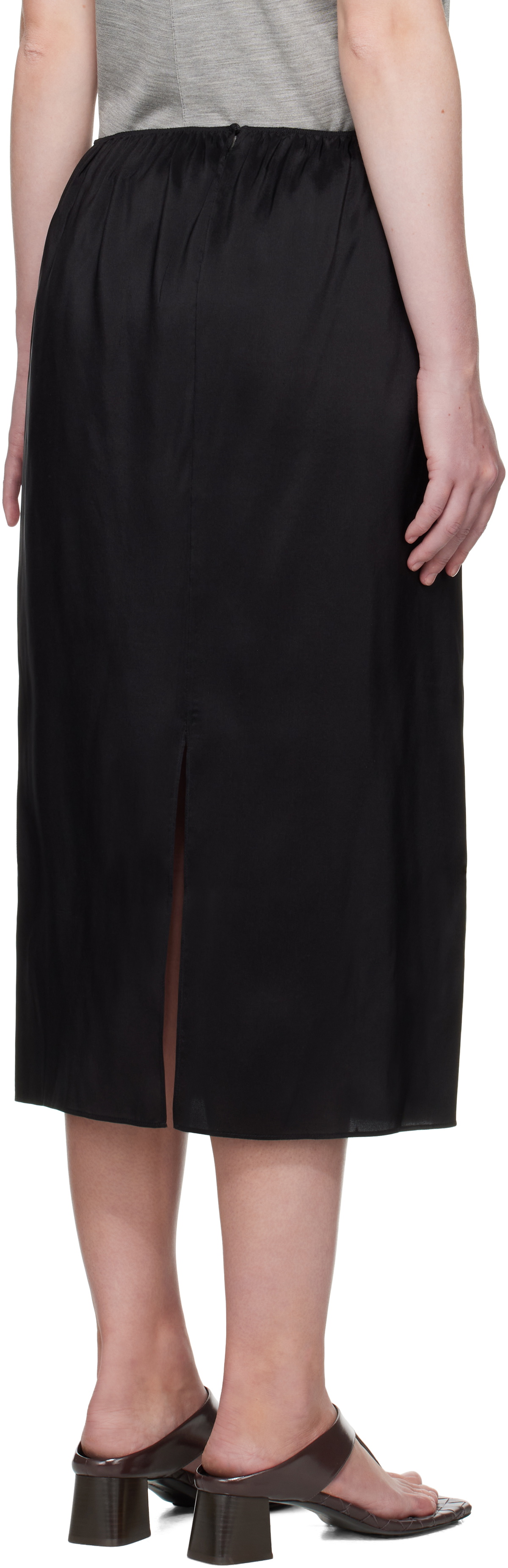 Carven Black Pull-On Silk Toile Midi Skirt