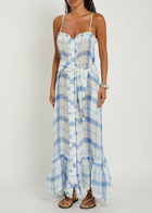 Lisa Marie Fernandez Checked Ruffled Linen-blend Maxi Dress Blue And White
