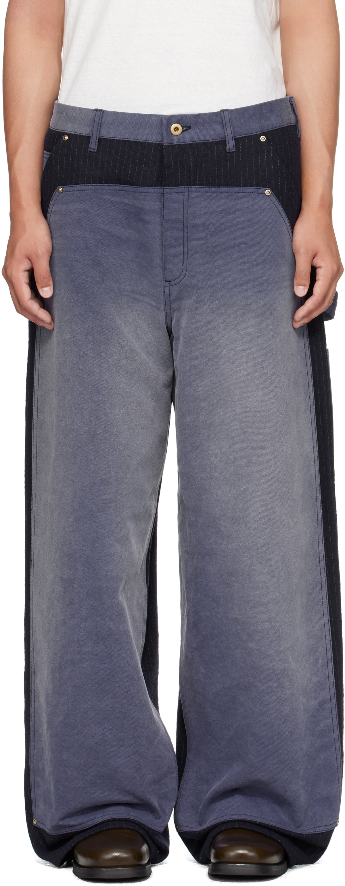 Khoki Blue Vintage-Effect Work Trousers