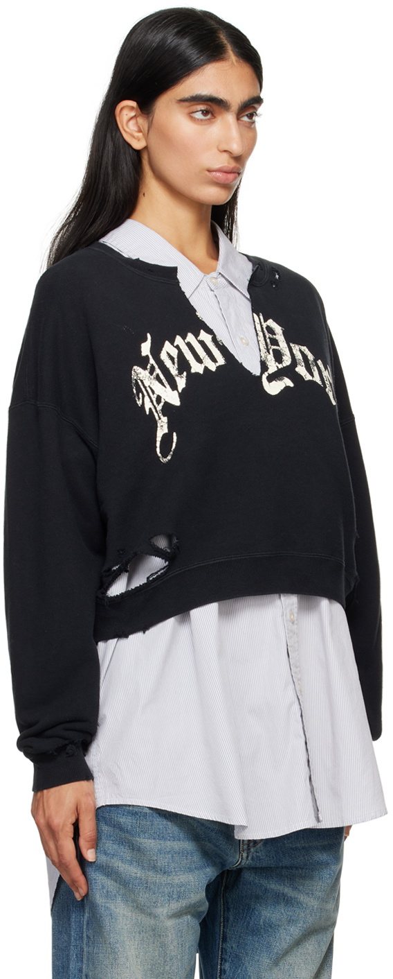 R13 Black 'New York' Cropped Sweatshirt R13